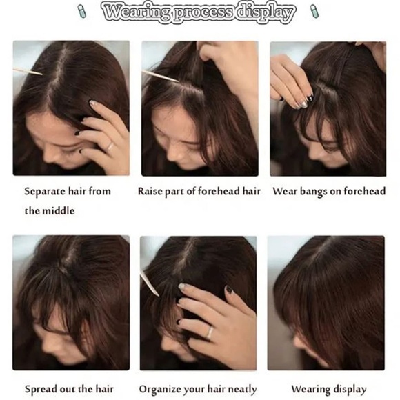 Human Hair Bangs Hair Clip, 360° Cover Clip in Bangs, Brown Black - Picture 10 of 12